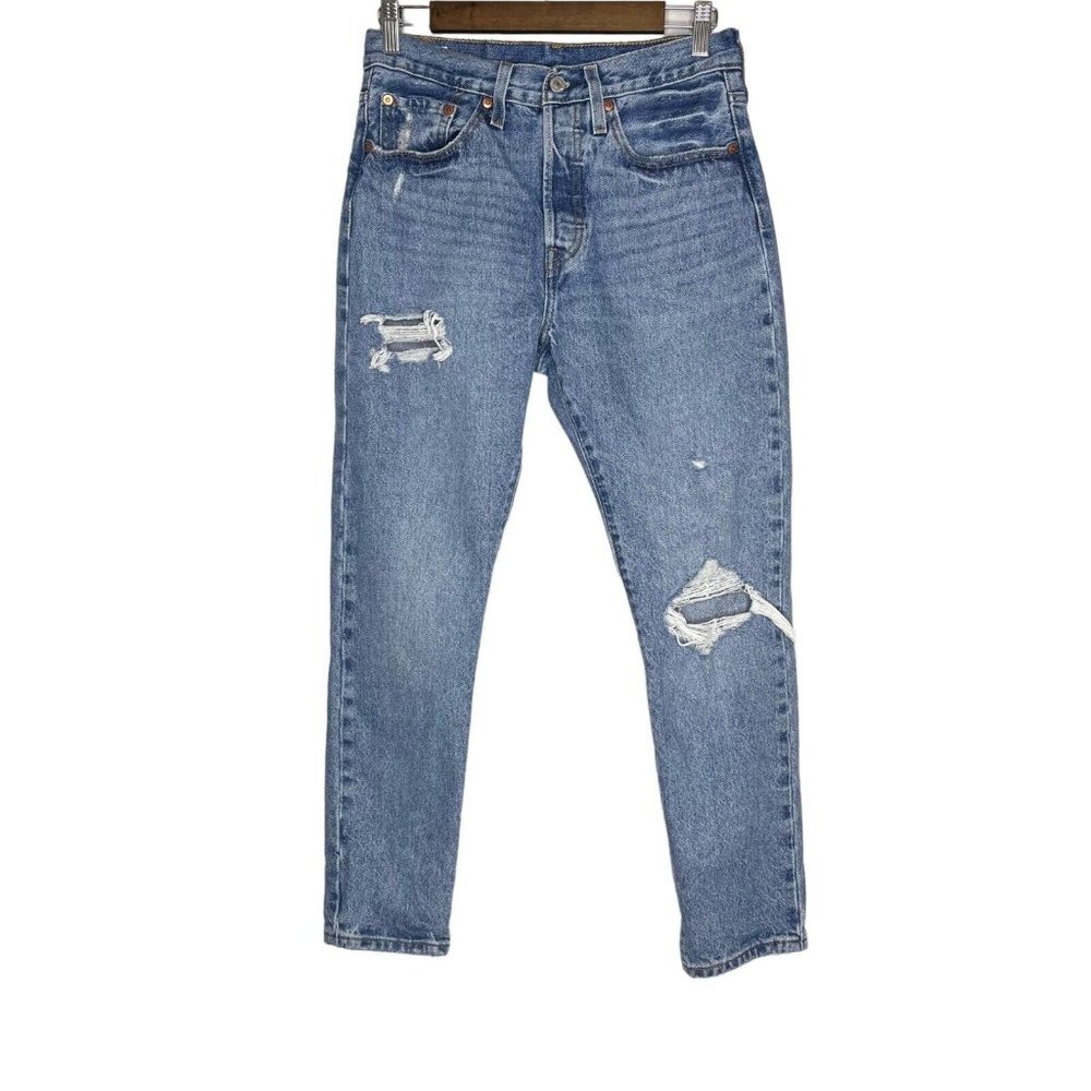 Levi's 501 Skinny High Waisted Button Fly Distressed Jeans Size W27‎